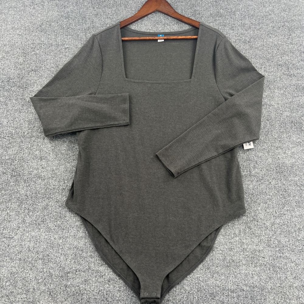 Old Navy Bodysuit Womens 3X Gray‎ Ribbed Square Neck Long Sleeve Minimalist Chic
